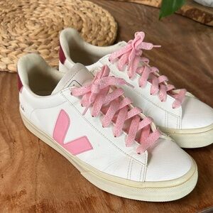Veja Women's White and Pink Lace Sneakers size 41/10